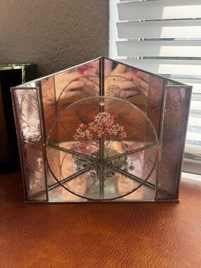 Vintage Handmade Stained Glass Mirrored Display Box Floral Cottagecore Decor
